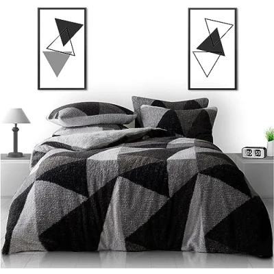 Image of GC GAVENO CAVAILIA Fleece Duvet Cover Reversible Teddy Bear Bedding King Size Thermal Warm Snuggle Cosy Bed Super Soft Linen Set with Pillowcases Charcoal/Grey
