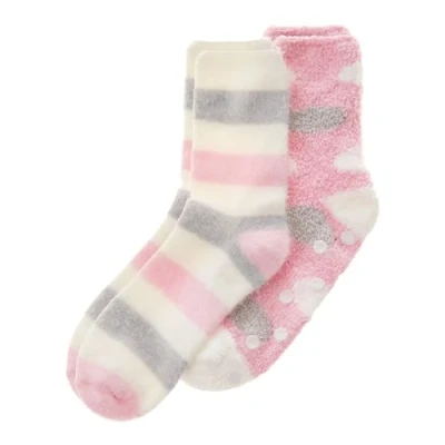 Image of Metzuyan WS AW23 Ladies 2 Pairs Cosy Feather Yarn Socks Fluffy Bed 4 8 UK Pink Striped