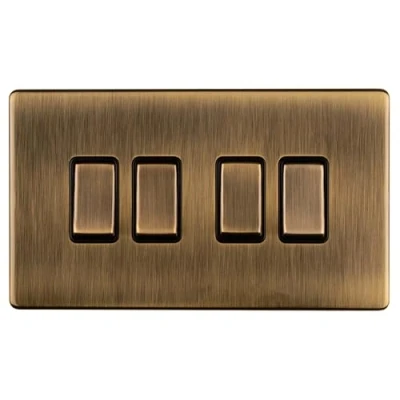 Image of 4 Gang 10Amp 2Way Switch Flat Concealed Antique Plate Matching Rockers