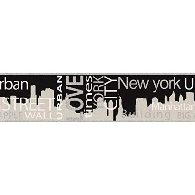 Image of A.S. Création Border Only Borders New York City 5.00 m x 13 cm Grey Metallic Black Made in Germany 935671 93567 1