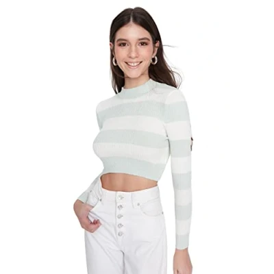 Image of Trendyol Women Slim Basic Standing Collar Knitwear Sweater Mint