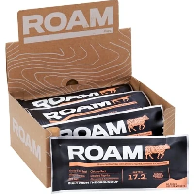 Image of Roam Natural Protein Bars, 6x45gram Healthy Snacks, Ideal for Carnivore Diet, Gluten Free Keto Sticks (Smoked Paprika, Almond &amp; Cranberry, 6x45 Bars)