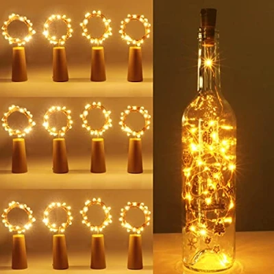 Image of Kolpop Bottle Lights 12 Packs, Cork for Wine Bottles, 2m 20 LED Copper Wire Fairy Parties, Birthday, Wedding, Christmas DIY Table Centrepieces Indoor/Outdoor Decoration(Warm White)