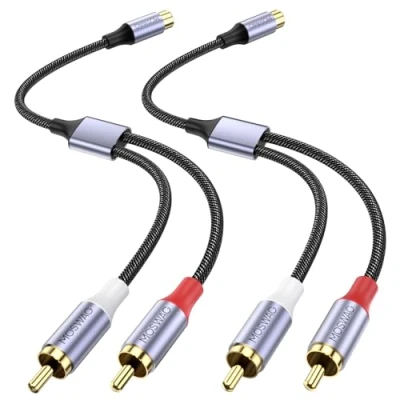 Image of MOSWAG RCA Splitter 1 Female to 2 Male Pack, Y Audio Video Cable Adapter for Amplifiers, Gaming Consoles, CD Player, Subwoofer, Home Theater, HDTV