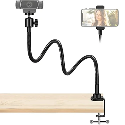Image of InnoGear Webcam Stand with Phone Mount, Desk Camera Arm Stands Gooseneck for Logitech BRIO 4K C960 C920 C920S C922 C922x C925e C930 C930e C615 NexiGo N60, Right Light, Gopro 1/4&quot; Thread