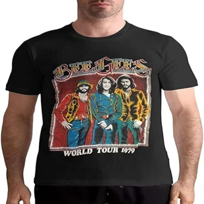 Image of ViyoK DamonR Halpern Bee Gees T Shirt Men&#039;s Cotton Fashion Casual Round Neck Short Sleeve Tees S Black