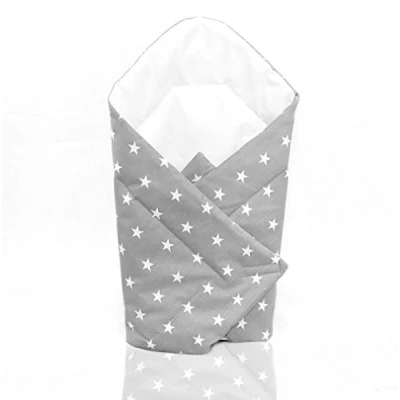 Image of Baby Swaddle Wrap Infant Bedding Blanket/Cotton Newborn Duvet Quilt Envelope 0 to 3 Months (White stars on grey background)