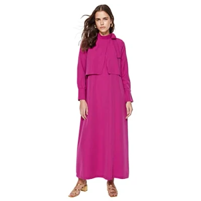 Image of TRENDYOL Women&#039;s Straight Maxi Long Sleeve Casual Regular Hijab Dress, Pink, 8