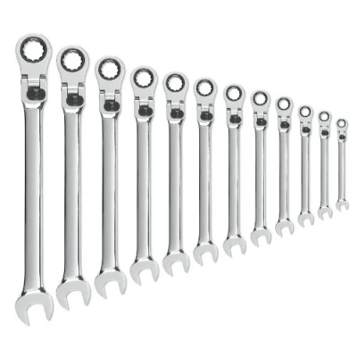 Image of GearWrench 85698 12 Piece XL Locking Flex Head Ratcheting Combination Wrench Set Metric, Silver