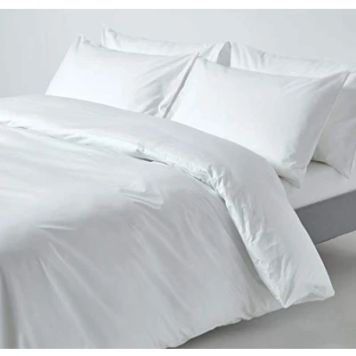 Image of HOMESCAPES White Pure Egyptian Cotton Duvet Cover Set King Size 200 TC 400 Thread Count Equivalent 2 Pillowcases Included Quilt Bedding