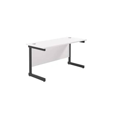 Image of Office Hippo Heavy Duty Rectangular Cantilever Desk, Home Table + Integrated Cable Ports, PC Desk For or Home, 5 Yr Wty Black Frame/White Top, 140cm x 60cm