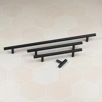 Image of 128mm Matt Black Bar Cabinet Handle Cupboard Door Drawer Pull