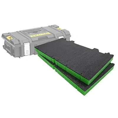 Image of Shadow Foam Easy Peel Toughsystem DS150/300 Insert [Green 30mm Twin Pack] Customisable for DeWalt Toolboxes Ideal Lean, 5S, Kaizen &amp; Custom Organisers