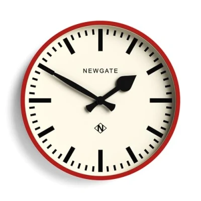 Image of NEWGATE® Number Three Railway Wall Clock Round Kitchen Clocks for Living Room Office Contemporary Case Marker Dial Station (Fire Engine Red)