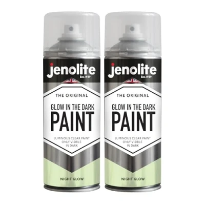 Image of JENOLITE Glow In The Dark Spray PAINT NIGHT LUMINOUS Multi Surface Lacquer Only Visible Ideal For Art, Craft, Safety Signage 2 x 400ml
