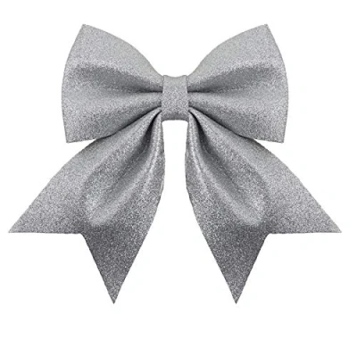 Image of Christmas Tree Decoration 20cm Glitter Bow Silver