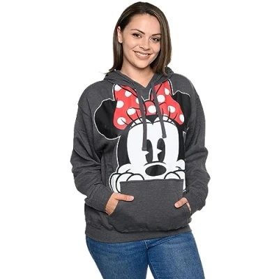 Image of Disney Women Hoodie Minnie Mouse Peeking Pullover Sweatshirt (3X, Charcoal)