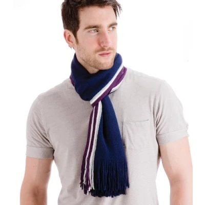 Image of RJM Accessories Men&#039;s Dark Blue &amp; Purple Stripey Coloured Soft Knit Scarf …