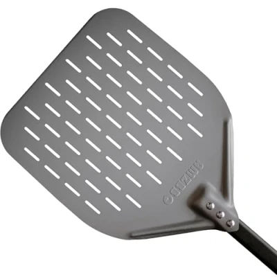 Image of AMZBBQ® Premium Pizza Peel 35 x 71 cm Perforated Shovel Made of Hard Anodised Aluminium for Easy Gliding on Stone Grill Accessory Gift Men
