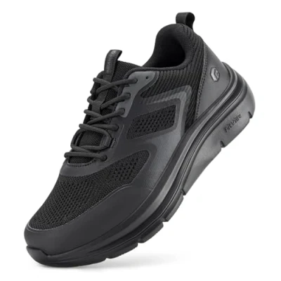 Image of FitVille Mens Extra Wide Fit Walking Trainers, Running Shoes Lightweight Casual Outdoor Sneakers with Arch Support for Heel Pain Relief, Black, 11 UK