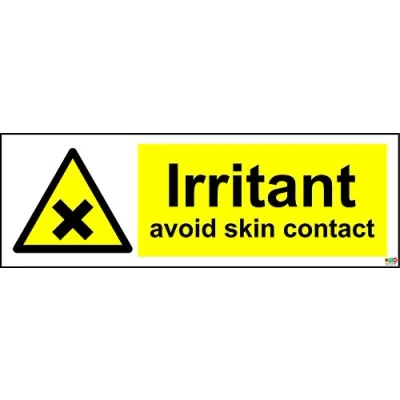 Image of Warning Irritant Avoid Skin Contact Safety Sign Self Adhesive Sticker 150mm x 50mm