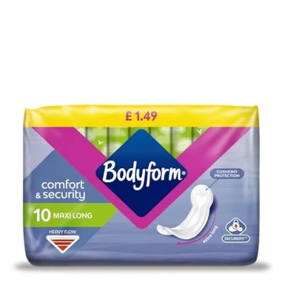 Image of Bodyform Comfort &amp; Security Heavy Flow Maxi Long 10 Pads