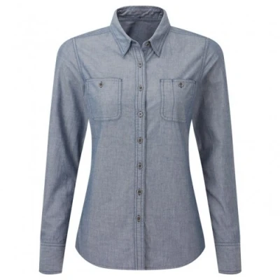 Image of Premier Womens/Ladies Organic Fairtrade Certified Chambray Formal Shirt (Indigo Denim) Indigo Blue Size X Large