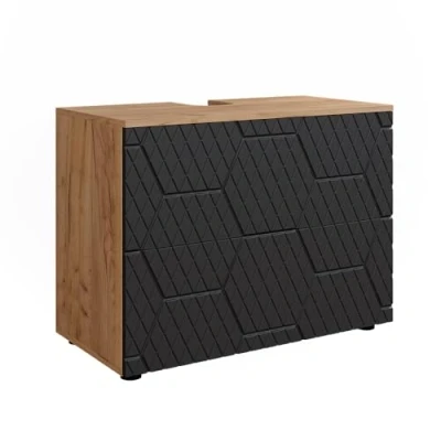 Image of Vicco Sink base cabinet Irma, Gold power oak/Anthracite, 80 cm with 2 drawers