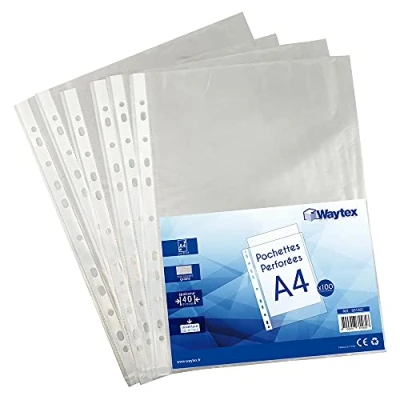 Image of WAYTEX Perforated Folder A4, Transparent Grained, 40 Mic, Pack of 100