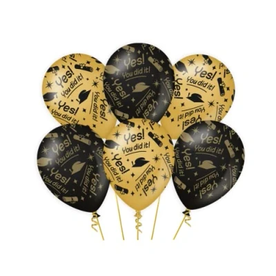 Image of PD Party You did it Balloons for Graduation Parties Decoration Black Gold Exam Passed 6 pieces