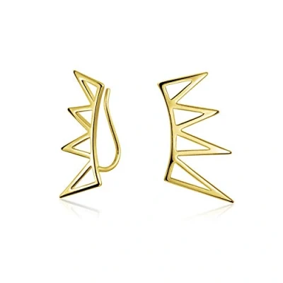 Image of Boho Trendy Minimalist Geometric Pyramid Spike Triangles Crawlers Ear Pin Warp Climbers Earrings For Women Teen Gold Plated .925 Sterling Silver