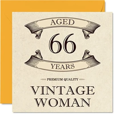 Image of Vintage 66th Birthday Cards for Women Aged 66 Years Fun Card Mum Sister Wife Girlfriend Nanny Grandma Auntie, 145mm x Ladies Greeting Cards,