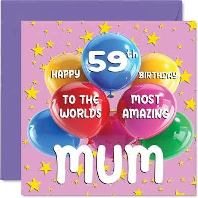 Image of 59th Mum Birthday Card World&#039;s Most Amazing Happy for from Daughter Son, 145mm x Age 59 Fifty Nine Greeting Cards Mother Mom
