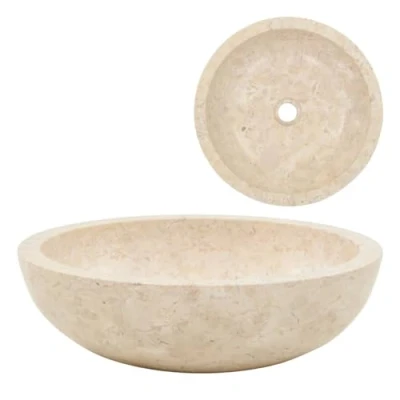 Image of vidaXL Marble Sink 40x12 cm Resistant Handmade Cream Basin Ideal for Bathroom/Washroom with Smooth Finish and Easy Maintenance