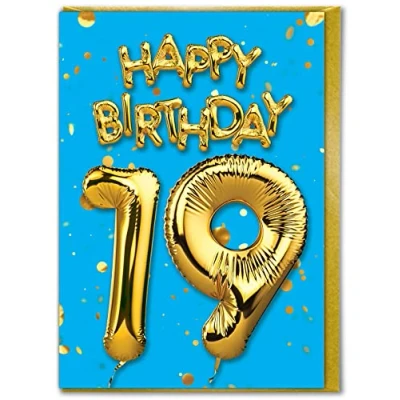 Image of Brainbox Candy 19th Birthday Card Age 19 Gold Foil Balloon Blue For Son Daughter Family Friend Nineteenth