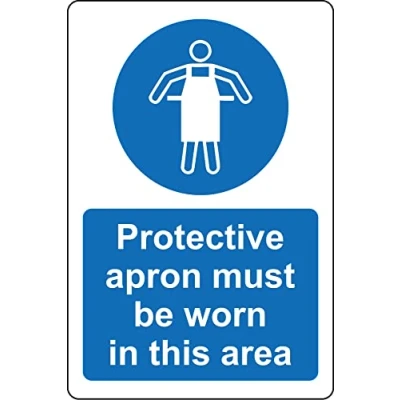 Image of Protective apron must be worn in this area Safety sign Self adhesive sticker (200mm x 150mm)