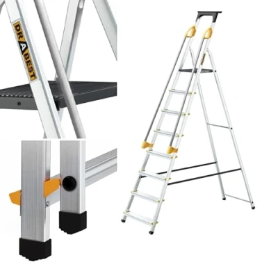 Image of Drabest PRO SERIES Ladders 8 Step Aluminum Household Ladder with Handrails 150 KG Multi Purpose Folding Foldable Aluminium 52 x 239 12 cm