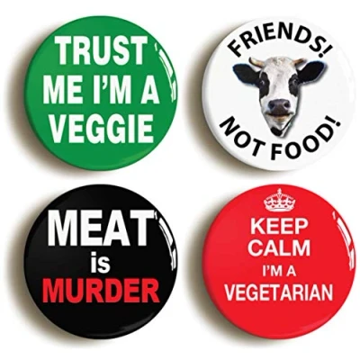 Image of VEGETARIAN BADGE BUTTON PIN SET (Size is 1inch/25mm diameter)