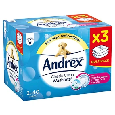Image of Andrex Washlets Classic Clean Toilet Tissue, Pack of 3