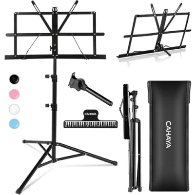 Image of CAHAYA Sheet Music Stand Metal Portable with Carrying Bag, Book Clip, Podium Stand, Laptop Black