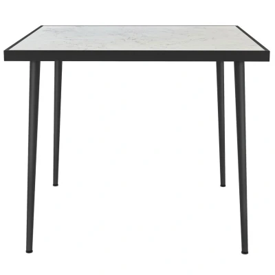 Image of Outsunny Outdoor Dining Table for 4, Square Garden with Marble Effect Tempered Glass Top and Steel Frame Balcony, Patio, 90cm x 90cm, White