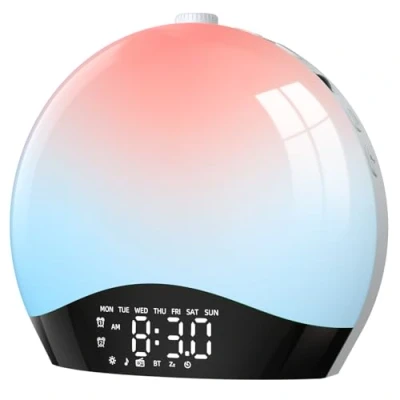 Image of LIORQUE Sunrise Alarm Clock, Wake Up Light Clock with Sunrise/Sunset Simulation, 8 Colors, 22 Natural Sounds, Dual Alarms, Snooze, FM Radio, Bedside