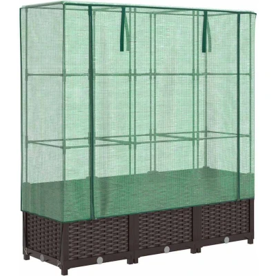 Image of vidaXL Raised Bed with Greenhouse Cover Rattan Look 120x40x138 cm