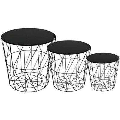 Image of Fornord Set Of 3 Side Tables Nesting Coffee Black With Glass Top