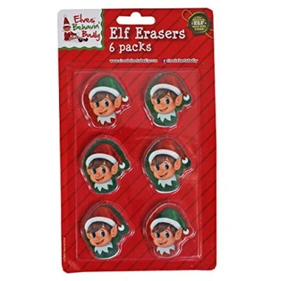 Image of 6 Christmas Elf Erasers Kids Rubber Children Xmas Stocking Filler Gift Stationary Painting Animation Elves Behaving Badly Set Fun Novelty Accessories