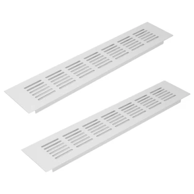 Image of Vent Systems 300 x 60 mm / 12&quot; 2.4&quot; Inch Air Supply Ventilation Grille Pack of 2 White Aluminium Rectangle Intake/Exhaust Grate HVAC Register Cover for Floor, Wall, Door Duct
