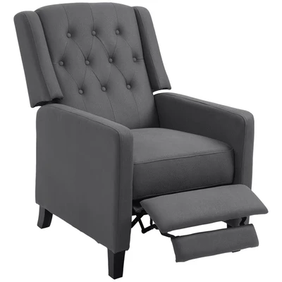 Image of HOMCOM Wingback Push Back Recliner Armchair, Microfibre Cloth Reclining Chair with Leg Rest, Button Tufted, for Home Living Room Theater, Charcoal Grey