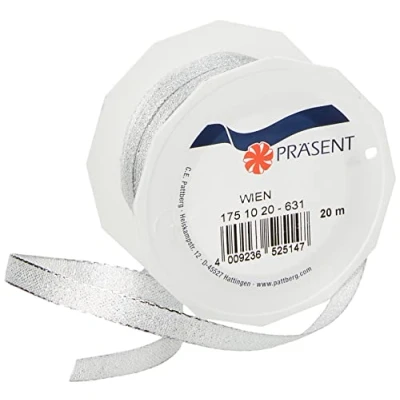 Image of C.E. Pattberg WIEN Gift Ribbon in Silver, 22 yards of Metallic Mesh for Wrapping, 0.39 inches width, Accessories Decoration &amp; Handicrafts, Presents, every occasion
