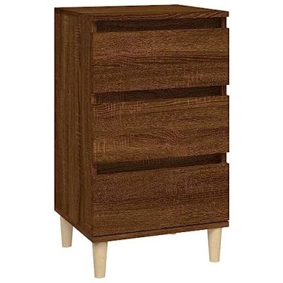 Image of vidaXL Bedside Cabinet in Brown Oak Engineered Wood Bedroom Storage with 3 Drawer Minimalist Eucalyptus Nightstand 40x35x70 cm