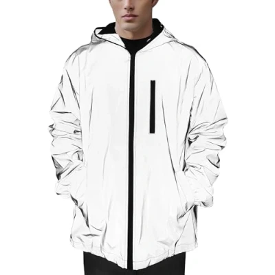 Image of NewL Reflective Coat Hooded Windbreaker Fashion Runing Pocket Jacket (XL) Grey